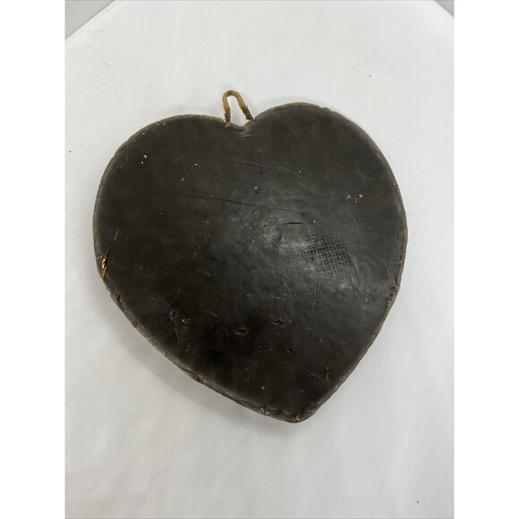 Vintage Blackened Beeswax Heart 19th Century Courting Man & Woman Roses Shell - Picture 7 of 9